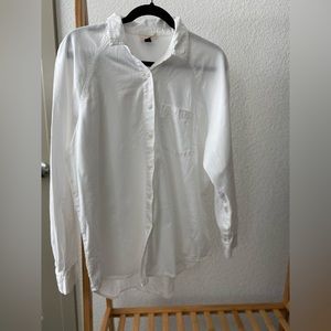 Button up, women’s shirt, oversized button up top, white long sleeve, baggy